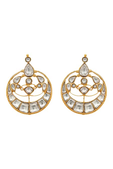 Buy_Neeta Boochra_White Crystals Sone Ki Chandbali Kundan Encrusted Earrings _Online_at_Aza_Fashions