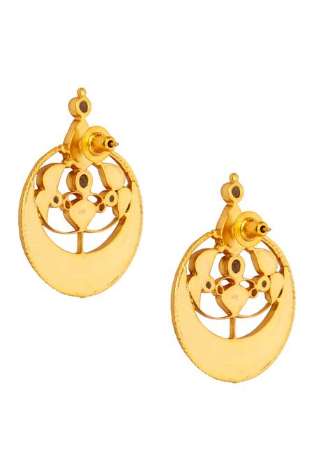 Neeta Boochra_White Crystals Sone Ki Chandbali Kundan Encrusted Earrings _at_Aza_Fashions