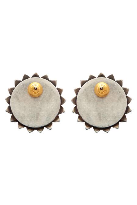 Shop_Neeta Boochra_Black Crystals, Stones Viridian Vine Onyx Embellished Studs_Online_at_Aza_Fashions