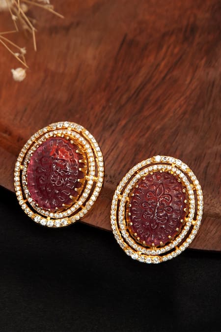 Neeta Boochra Fleur Carved Gemstone Studs 
