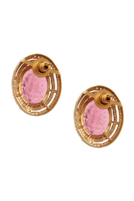 Buy_Neeta Boochra_Pink Crystals, Stones Fleur Carved Studs 