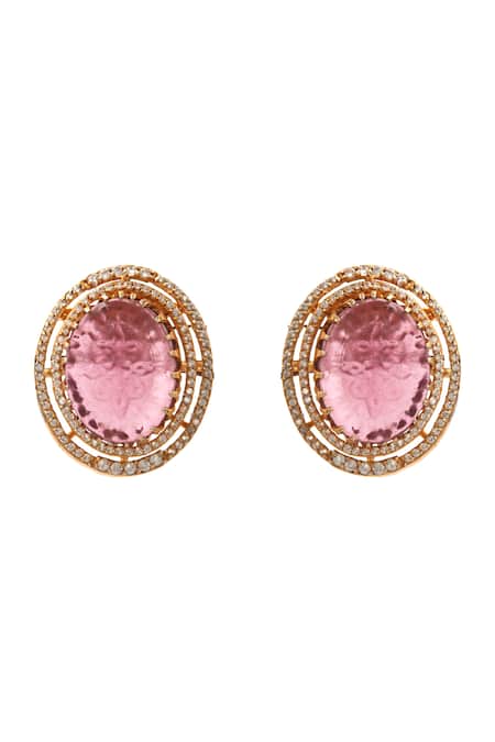 Shop_Neeta Boochra_Pink Crystals, Stones Fleur Carved Studs 