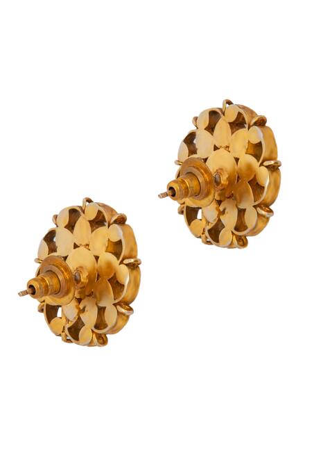 Shop_Neeta Boochra_Black Gota Patti, Stones Mystic Noir Blossom Onyx Studs_Online_at_Aza_Fashions