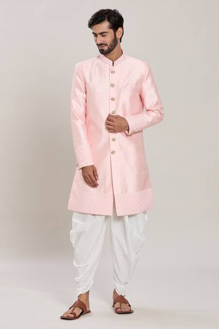 Shop Arihant Rai Sinha Pink Silk Zari Sleeve Embroidered Kurta Set Online at Aza Fashions Shop_Arihant Rai Sinha_Pink Silk Zari Sleeve Embroidered Kurta Set _Online_at_Aza_Fashions