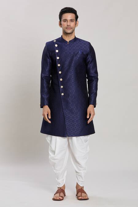 Buy_Arihant Rai Sinha_Blue Jacquard, Silk Floral Woven Kurta Set _Online_at_Aza_Fashions