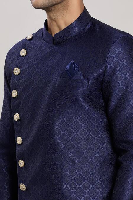 Arihant Rai Sinha_Blue Jacquard, Silk Floral Woven Kurta Set _at_Aza_Fashions
