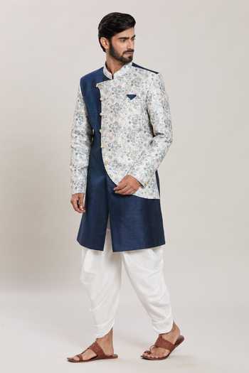 Buy_Arihant Rai Sinha_Blue Silk Zari Embroidered Kurta Set _Online_at_Aza_Fashions