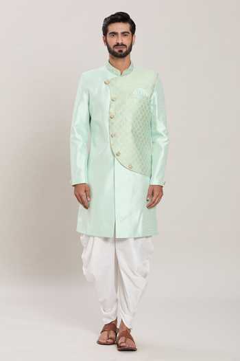 Arihant Rai Sinha_Green Jacquard, Silk Embroidery Floral Butta Woven Kurta Set _Online_at_Aza_Fashions