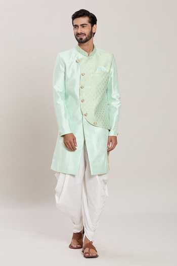 Buy_Arihant Rai Sinha_Green Jacquard, Silk Embroidery Floral Butta Woven Kurta Set _Online_at_Aza_Fashions