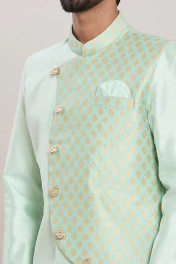 Shop_Arihant Rai Sinha_Green Jacquard, Silk Embroidery Floral Butta Woven Kurta Set _Online_at_Aza_Fashions
