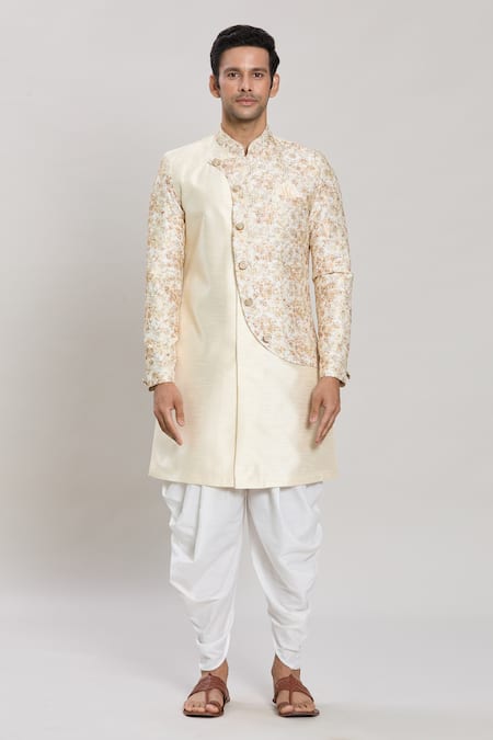 Arihant Rai Sinha_Cream Silk Embroidery Zari Work Kurta Set_Online_at_Aza_Fashions