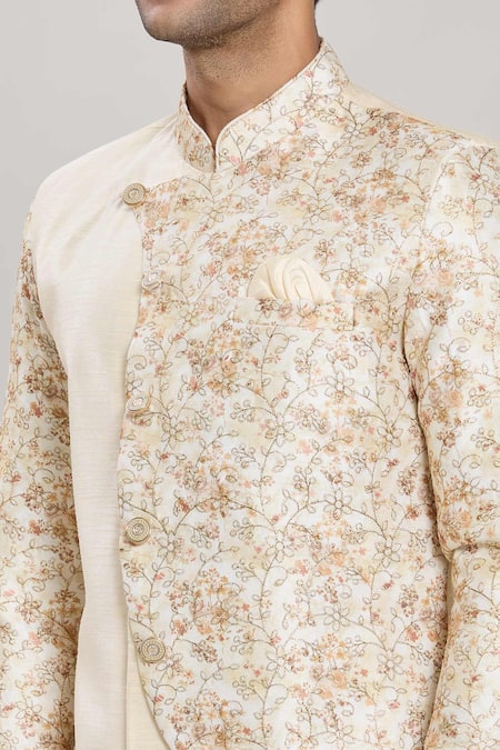 Buy_Arihant Rai Sinha_Cream Silk Embroidery Zari Work Kurta Set_Online_at_Aza_Fashions