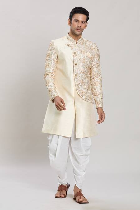 Shop_Arihant Rai Sinha_Cream Silk Embroidery Zari Work Kurta Set_Online_at_Aza_Fashions