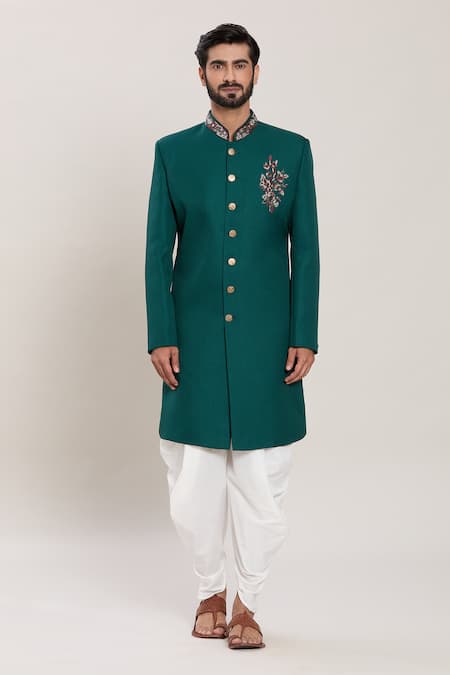 Arihant Rai Sinha_Green Terrycloth, Silk Zari, Sequins Floral Placement Embroidered Kurta Set _Online_at_Aza_Fashions
