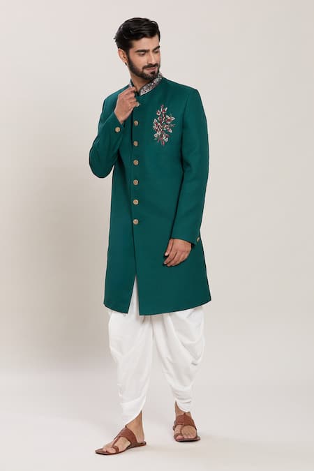 Buy_Arihant Rai Sinha_Green Terrycloth, Silk Zari, Sequins Floral Placement Embroidered Kurta Set _Online_at_Aza_Fashions