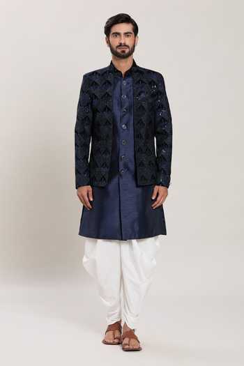 Arihant Rai Sinha Blue Silk, Velvet Sequins, Zari Cutdana Embroidered Kurta Set Online at Aza Fashions Arihant Rai Sinha_Blue Silk, Velvet Sequins, Zari Cutdana Embroidered Kurta Set _Online_at_Aza_Fashions