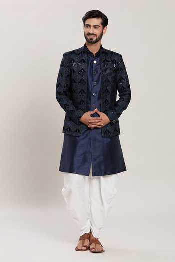 Buy Arihant Rai Sinha Blue Silk, Velvet Sequins, Zari Cutdana Embroidered Kurta Set Online at Aza Fashions Buy_Arihant Rai Sinha_Blue Silk, Velvet Sequins, Zari Cutdana Embroidered Kurta Set _Online_at_Aza_Fashions