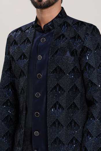 Shop Arihant Rai Sinha Blue Silk, Velvet Sequins, Zari Cutdana Embroidered Kurta Set Online at Aza Fashions Shop_Arihant Rai Sinha_Blue Silk, Velvet Sequins, Zari Cutdana Embroidered Kurta Set _Online_at_Aza_Fashions