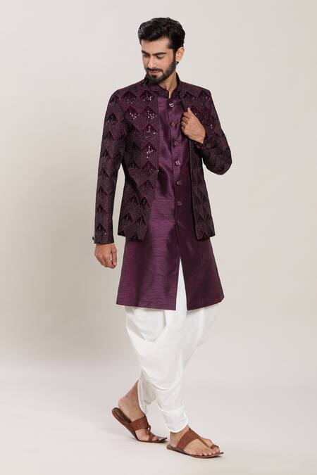Buy Arihant Rai Sinha Wine Silk, Velvet Embroidery, Sequins Kurta Set Online at Aza Fashions Buy_Arihant Rai Sinha_Wine Silk, Velvet Embroidery, Sequins Kurta Set _Online_at_Aza_Fashions