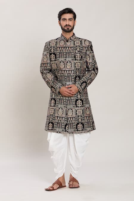 Arihant Rai Sinha_Blue Velvet, Silk Zari, Sequins Work Kurta Set _Online_at_Aza_Fashions