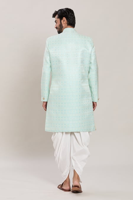 Shop Arihant Rai Sinha Blue Silk, Jacquard Geometric Woven Kurta Set at Aza Fashions Shop_Arihant Rai Sinha_Blue Silk, Jacquard Geometric Woven Kurta Set _at_Aza_Fashions