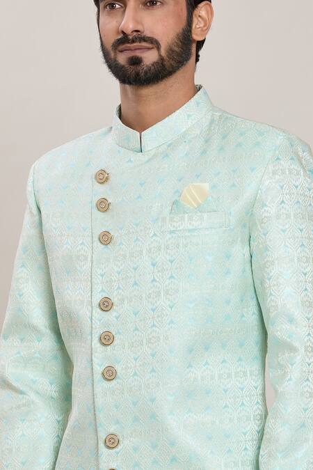 Shop Arihant Rai Sinha Blue Silk, Jacquard Geometric Woven Kurta Set Online at Aza Fashions Shop_Arihant Rai Sinha_Blue Silk, Jacquard Geometric Woven Kurta Set _Online_at_Aza_Fashions