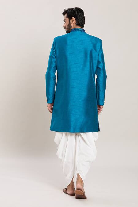 Shop Arihant Rai Sinha Blue Silk, Jacquard Embroidery Diamond Woven Kurta Set at Aza Fashions Shop_Arihant Rai Sinha_Blue Silk, Jacquard Embroidery Diamond Woven Kurta Set_at_Aza_Fashions