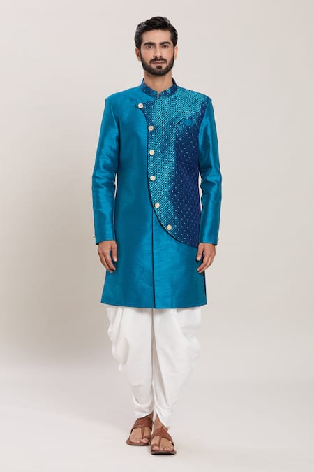 Arihant Rai Sinha Blue Silk, Jacquard Embroidery Diamond Woven Kurta Set Online at Aza Fashions Arihant Rai Sinha_Blue Silk, Jacquard Embroidery Diamond Woven Kurta Set_Online_at_Aza_Fashions