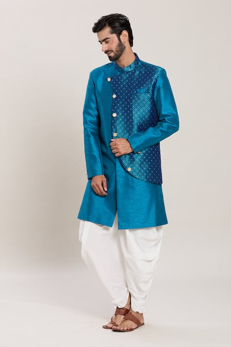 Buy Arihant Rai Sinha Blue Silk, Jacquard Embroidery Diamond Woven Kurta Set Online at Aza Fashions Buy_Arihant Rai Sinha_Blue Silk, Jacquard Embroidery Diamond Woven Kurta Set_Online_at_Aza_Fashions