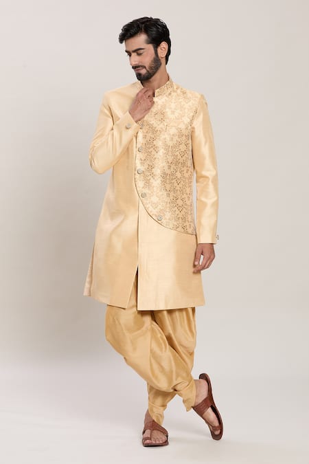 Aryavir Malhotra Fleur Jacquard Panel Kurta With Peshawari Pant 