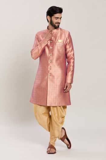 Buy Arihant Rai Sinha Pink Jacquard, Silk Embroidery Bloom Jaal Woven Kurta With Peshawari Pant at Aza Fashions Buy_Arihant Rai Sinha_Pink Jacquard, Silk Embroidery Bloom Jaal Woven Kurta With Peshawari Pant _at_Aza_Fashions