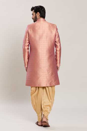 Shop Arihant Rai Sinha Pink Jacquard, Silk Embroidery Bloom Jaal Woven Kurta With Peshawari Pant at Aza Fashions Shop_Arihant Rai Sinha_Pink Jacquard, Silk Embroidery Bloom Jaal Woven Kurta With Peshawari Pant _at_Aza_Fashions