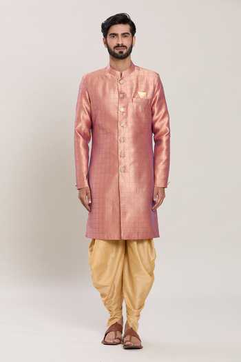 Buy Arihant Rai Sinha Pink Jacquard, Silk Embroidery Bloom Jaal Woven Kurta With Peshawari Pant Online at Aza Fashions Buy_Arihant Rai Sinha_Pink Jacquard, Silk Embroidery Bloom Jaal Woven Kurta With Peshawari Pant _Online_at_Aza_Fashions