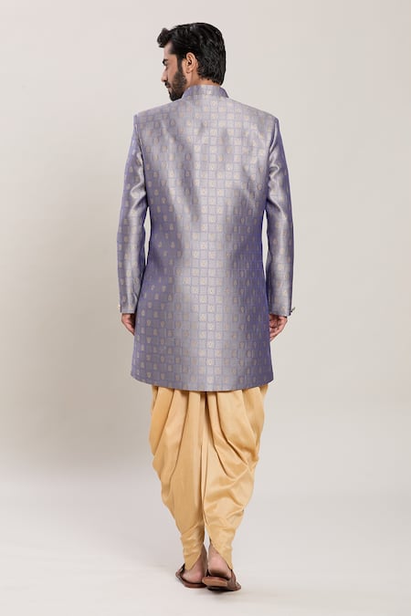 Shop Arihant Rai Sinha Grey Jacquard, Silk Embroidery Blossom Jaal Woven Kurta With Peshawari Pant at Aza Fashions Shop_Arihant Rai Sinha_Grey Jacquard, Silk Embroidery Blossom Jaal Woven Kurta With Peshawari Pant _at_Aza_Fashions