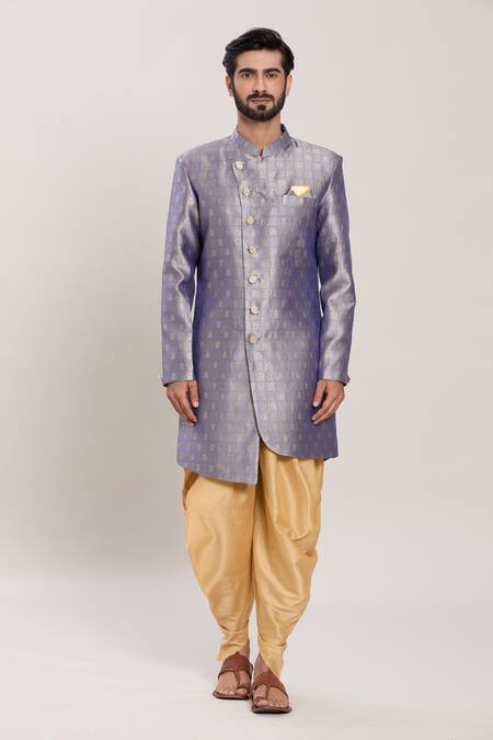 Arihant Rai Sinha Grey Jacquard, Silk Embroidery Blossom Jaal Woven Kurta With Peshawari Pant Online at Aza Fashions Arihant Rai Sinha_Grey Jacquard, Silk Embroidery Blossom Jaal Woven Kurta With Peshawari Pant _Online_at_Aza_Fashions