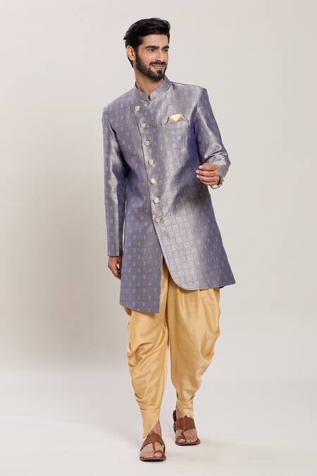 Buy Arihant Rai Sinha Grey Jacquard, Silk Embroidery Blossom Jaal Woven Kurta With Peshawari Pant Online at Aza Fashions Buy_Arihant Rai Sinha_Grey Jacquard, Silk Embroidery Blossom Jaal Woven Kurta With Peshawari Pant _Online_at_Aza_Fashions