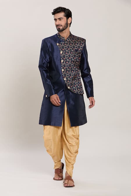 Aryavir Malhotra Gardenia Jacquard Panel Kurta With Peshawari Pant 