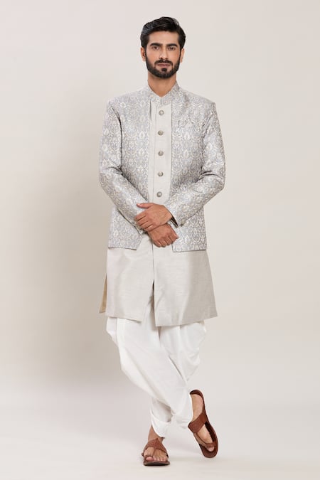 Aryavir Malhotra Vintage Bloom Woven Attached Jacket Kurta Set 