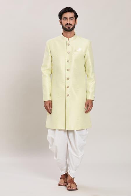Buy_Arihant Rai Sinha_Green Silk, Acrylic, Cotton Flora Jaal Woven Kurta With Peshawari Pant _Online_at_Aza_Fashions