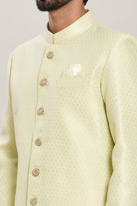 Arihant Rai Sinha_Green Silk, Acrylic, Cotton Flora Jaal Woven Kurta With Peshawari Pant _at_Aza_Fashions