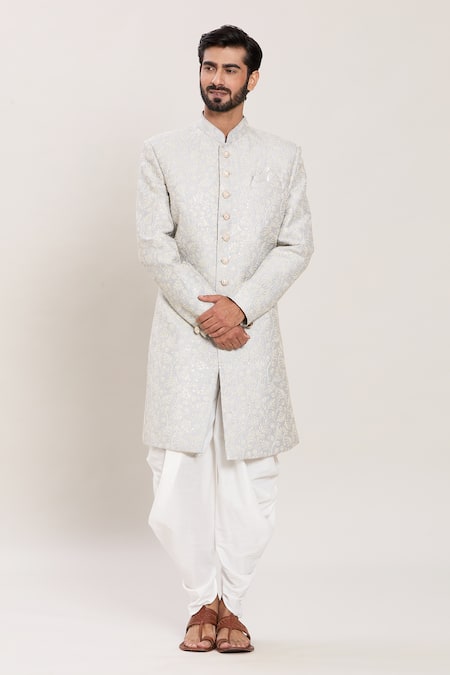 Aryavir Malhotra Gardenia Sequin & Zari Embroidered Kurta With Peshawari Pant 