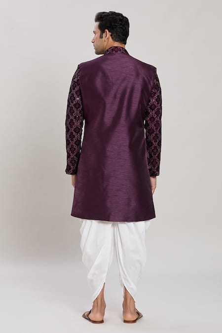 Arihant Rai Sinha Acanthus Jaal Woven Attached Velvet Jacket Kurta Set 
