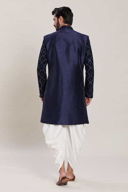Arihant Rai Sinha Garden Jaal Woven Attached Velvet Jacket Kurta Set 