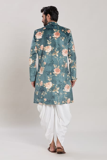 Arihant Rai Sinha Botanic Bloom Print Velvet Kurta With Peshawari Pant 