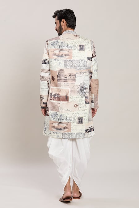 Arihant Rai Sinha Postcard Print Velvet Kurta With Peshawari Pant 