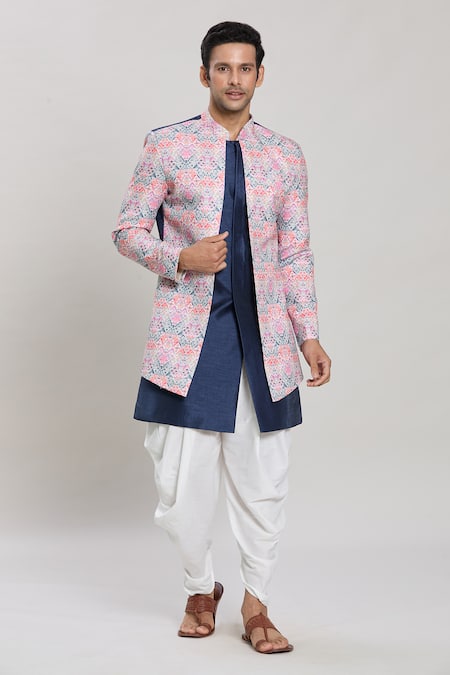 Aryavir Malhotra Ancient Bloom Print Attached Jacket Kurta Set 