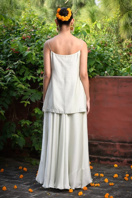 Mint Blush Floral Bead Embroidered Tunic Flared Pant Set 