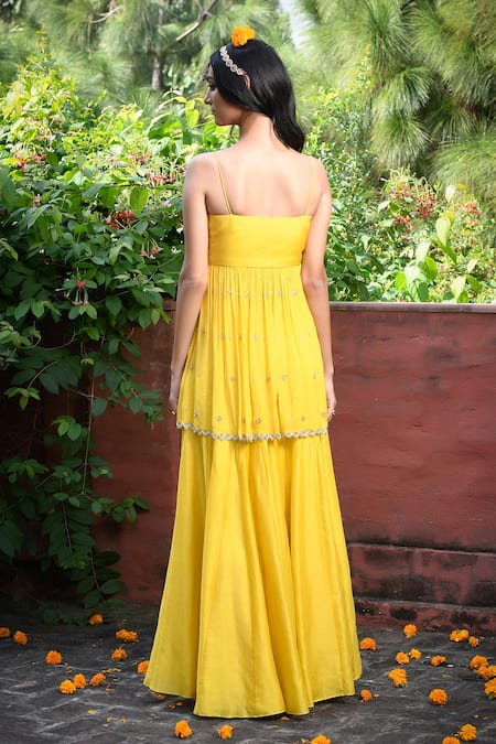 Mint Blush Geometric Embroidered Peplum Tunic Kalidar Pant Set 