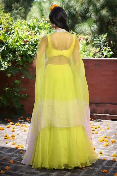 Mint Blush Sequined Shaded Cape Lehenga Set 