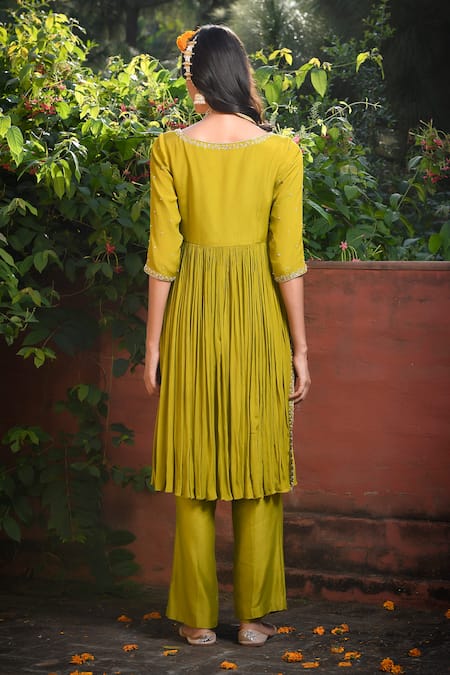 Mint Blush Floral Vine Embroidered Tunic Pant Set 